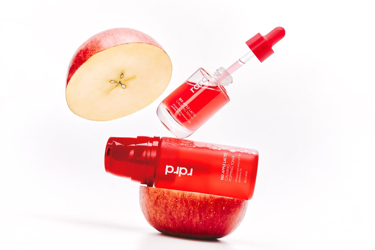 rdrd RED Apple Lacto Calming Popping Toner and Serum with a fresh red apple