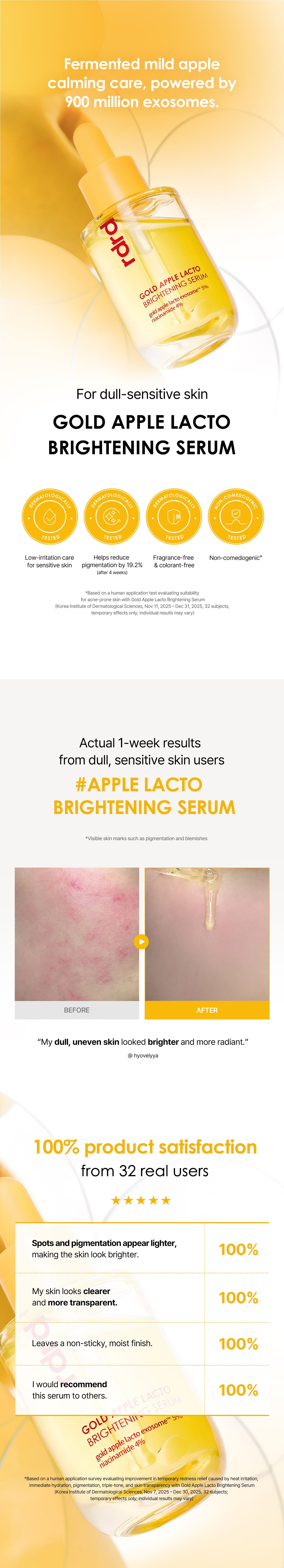 Gold Apple Lacto Brightening Serum, 1-week results