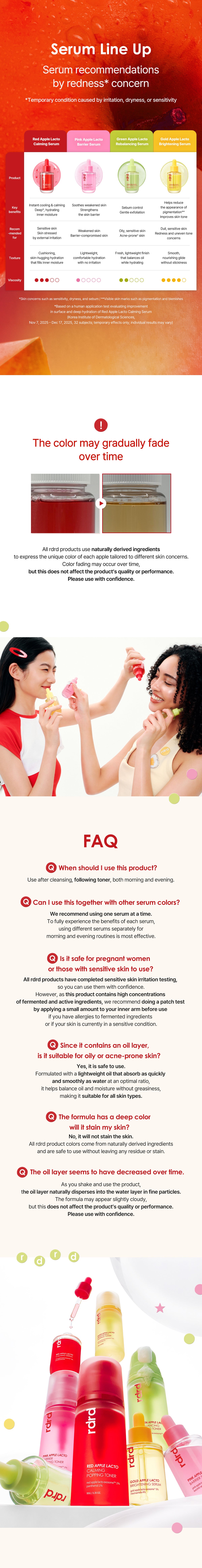 Serum line-up by redness concern, and FAQ